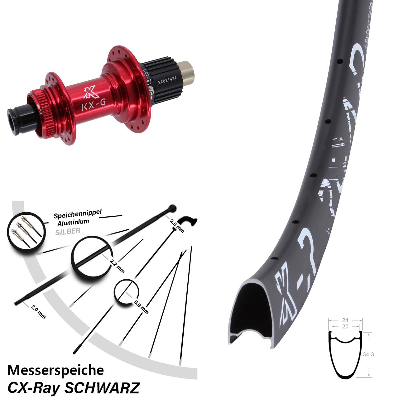 Disc Laufrad 29 Zoll KX-GR Road rot Micro Spline 12x142 CX-Ray