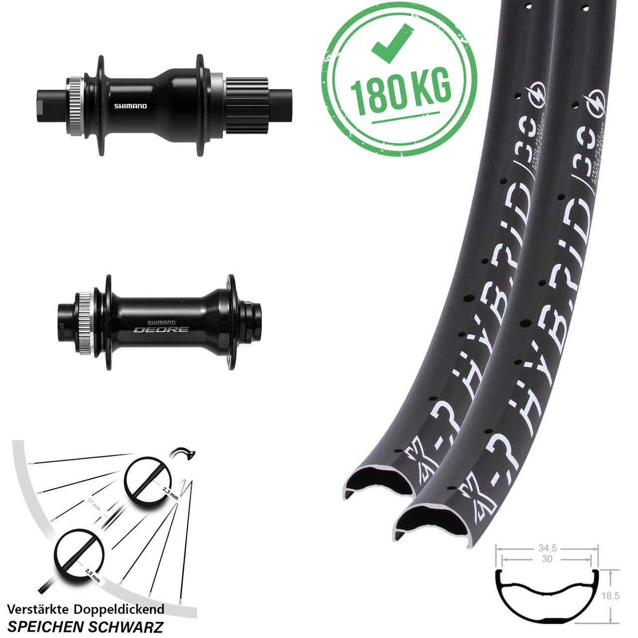 Disc Laufradsatz 29 Zoll KX-R Hybrid 30 Shimano FH-TC500 Boost HB-M6010-B Micro Spline