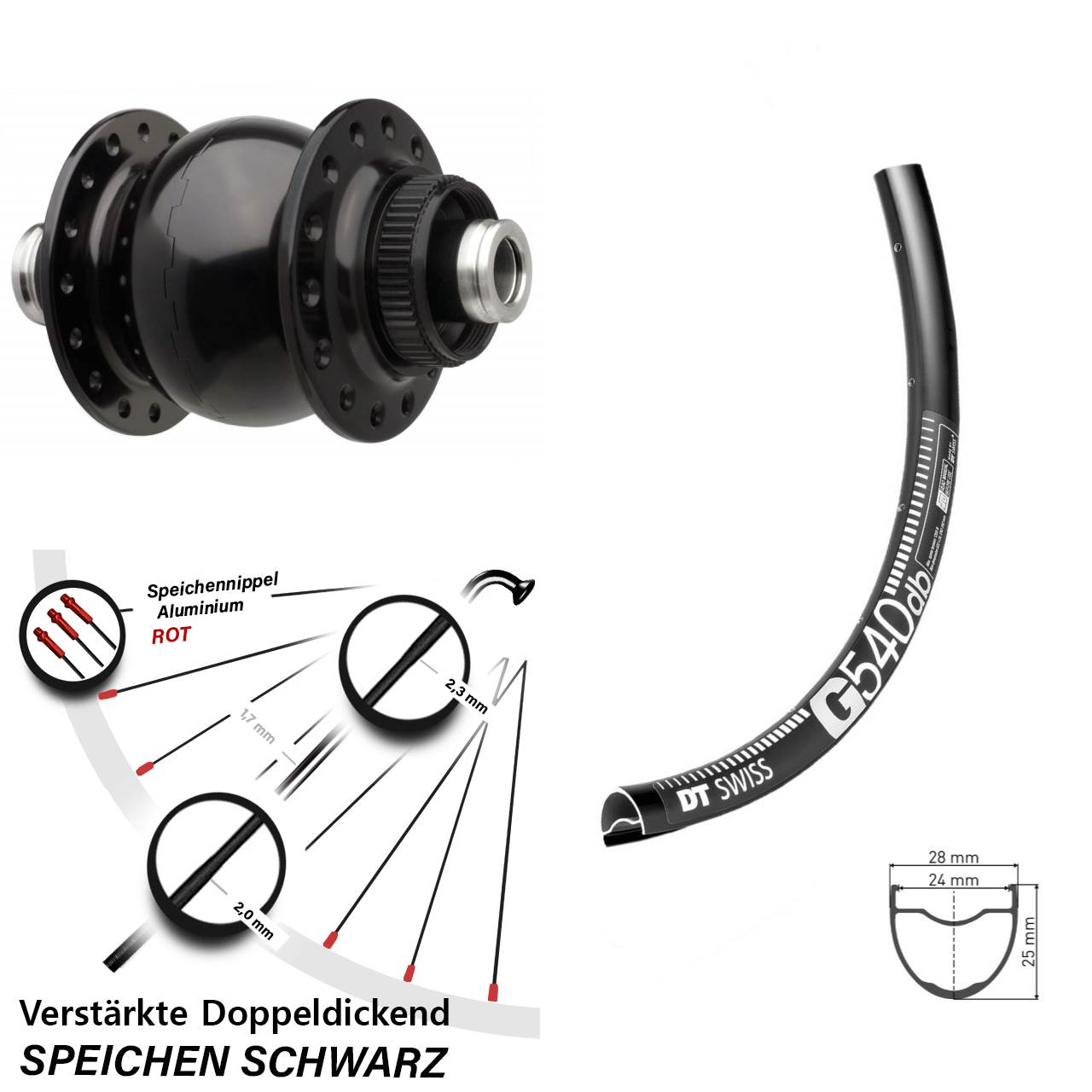 27,5 Zoll Gravel Boost DT Swiss G 540 Dynamo SON 28-12x110 mm Centerlock schwarz