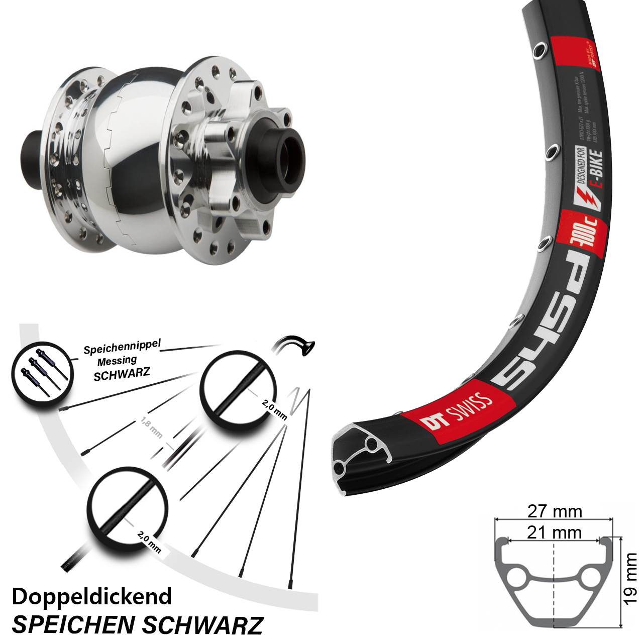 28/29 Zoll DT Swiss 545 Disc Vorderrad mit Nabendynamo Son 28-15 rot