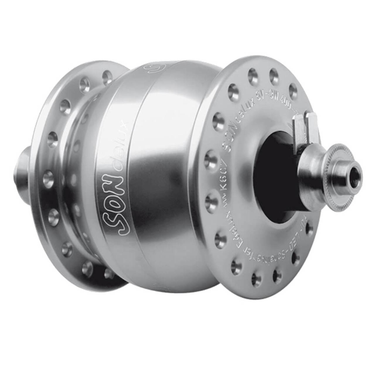 SON delux Nabendynamo Felgenbremse 5x100 silbern eloxiert