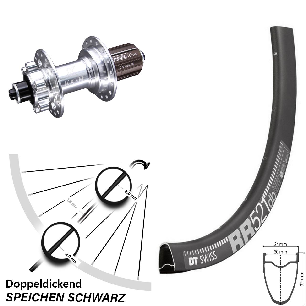 Disc Laufrad QR 28 Zoll DT Swiss RR521 KX-M 8-12 fach