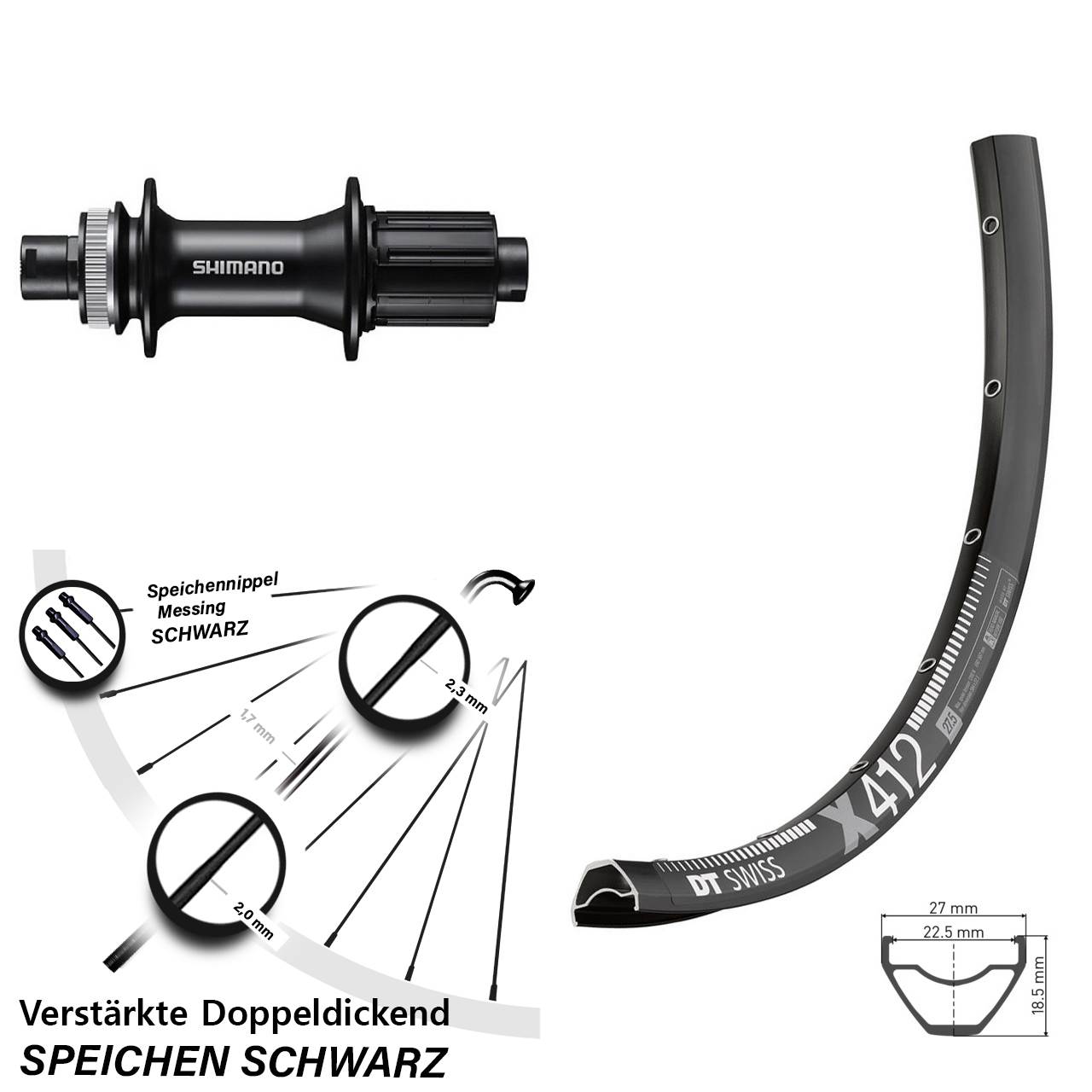 Disc Hinterrad 12x142 29 Zoll DT Swiss X412 Shimano FH-MT400 8-11 fach HG
