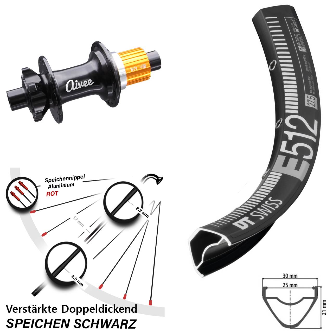 DT Swiss E512 Aivee Classic 29 Zoll 6-Loch Hinterrad 12x148 Shimano Micro Spline