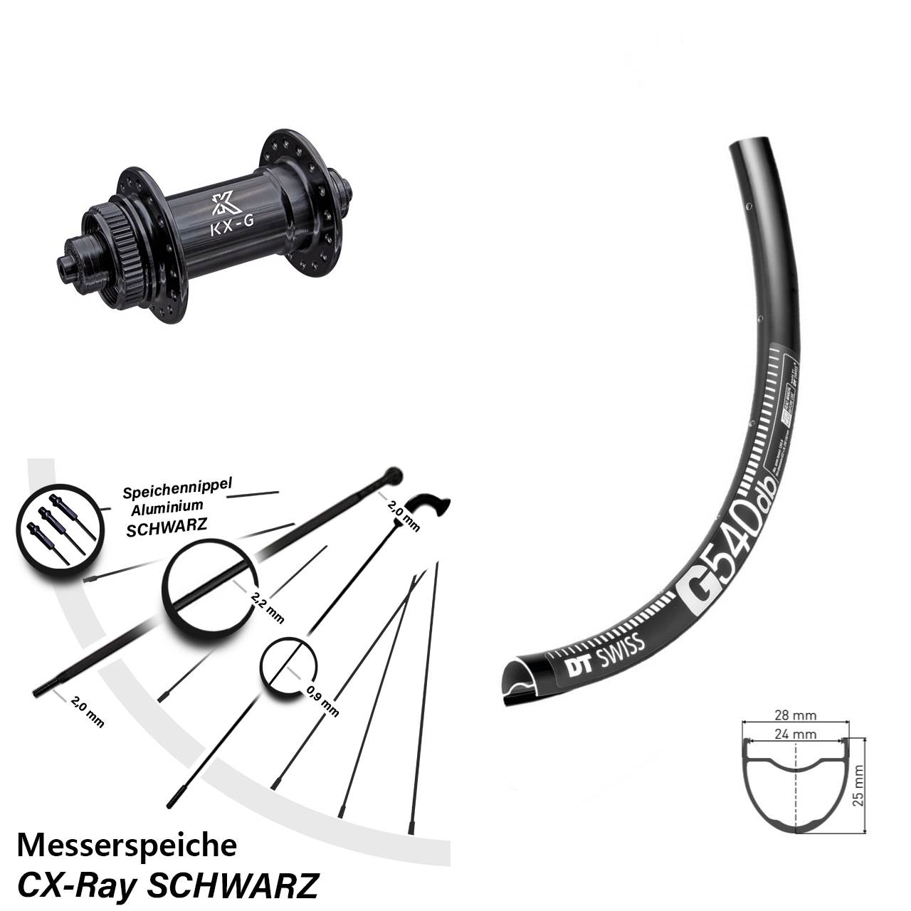 Centerlock Vorderrad 28-29 Zoll DT Swiss G540 KX-G für Schnellspanner CX-Ray