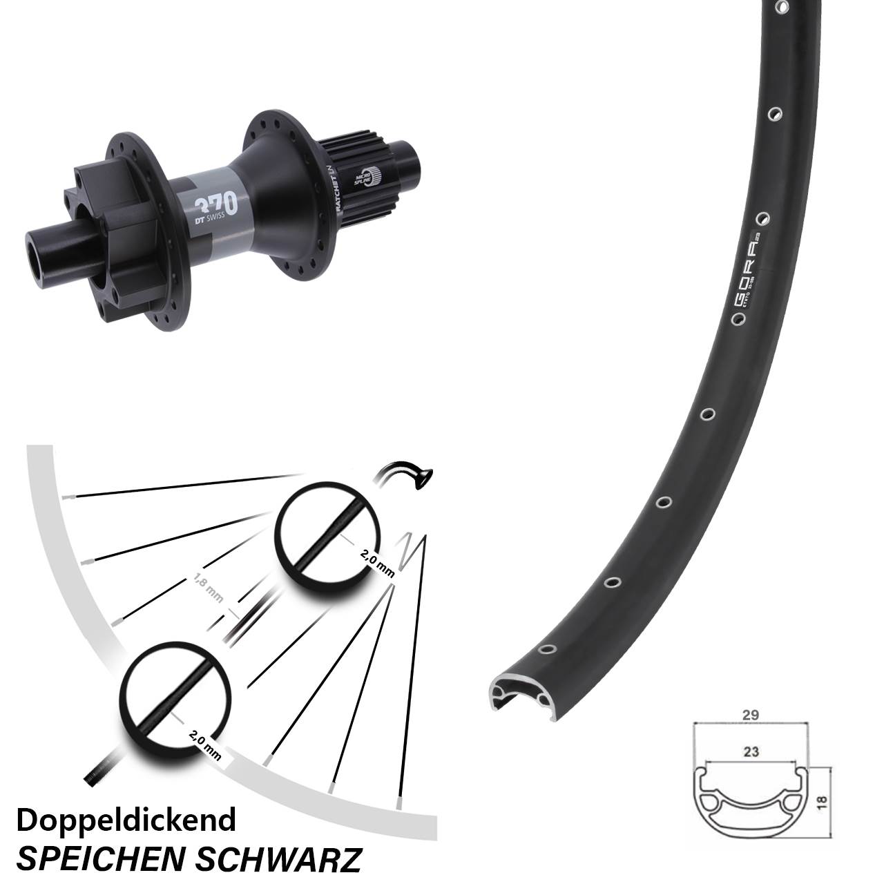 6-Loch Hinterrad 26 Zoll Gora 23 DT Swiss 370 Micro Spline 12x142