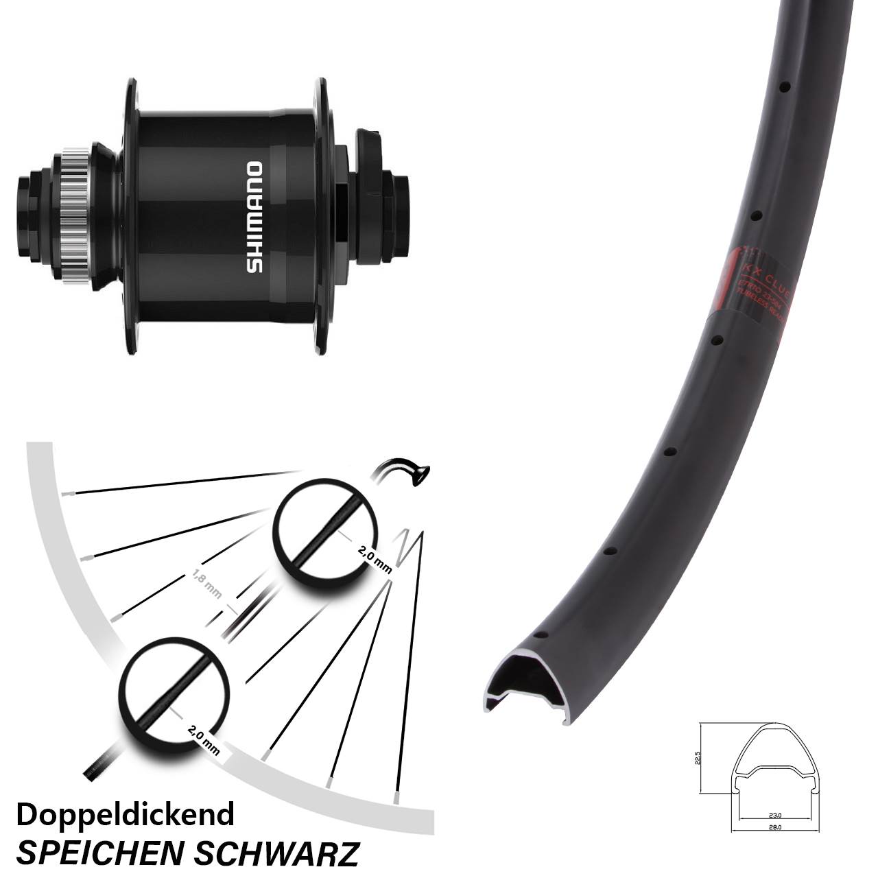 Disc Vorderrad mit Nabendynamo 15x100 27,5 Zoll KX Clue Shimano DH-UR708-3D
