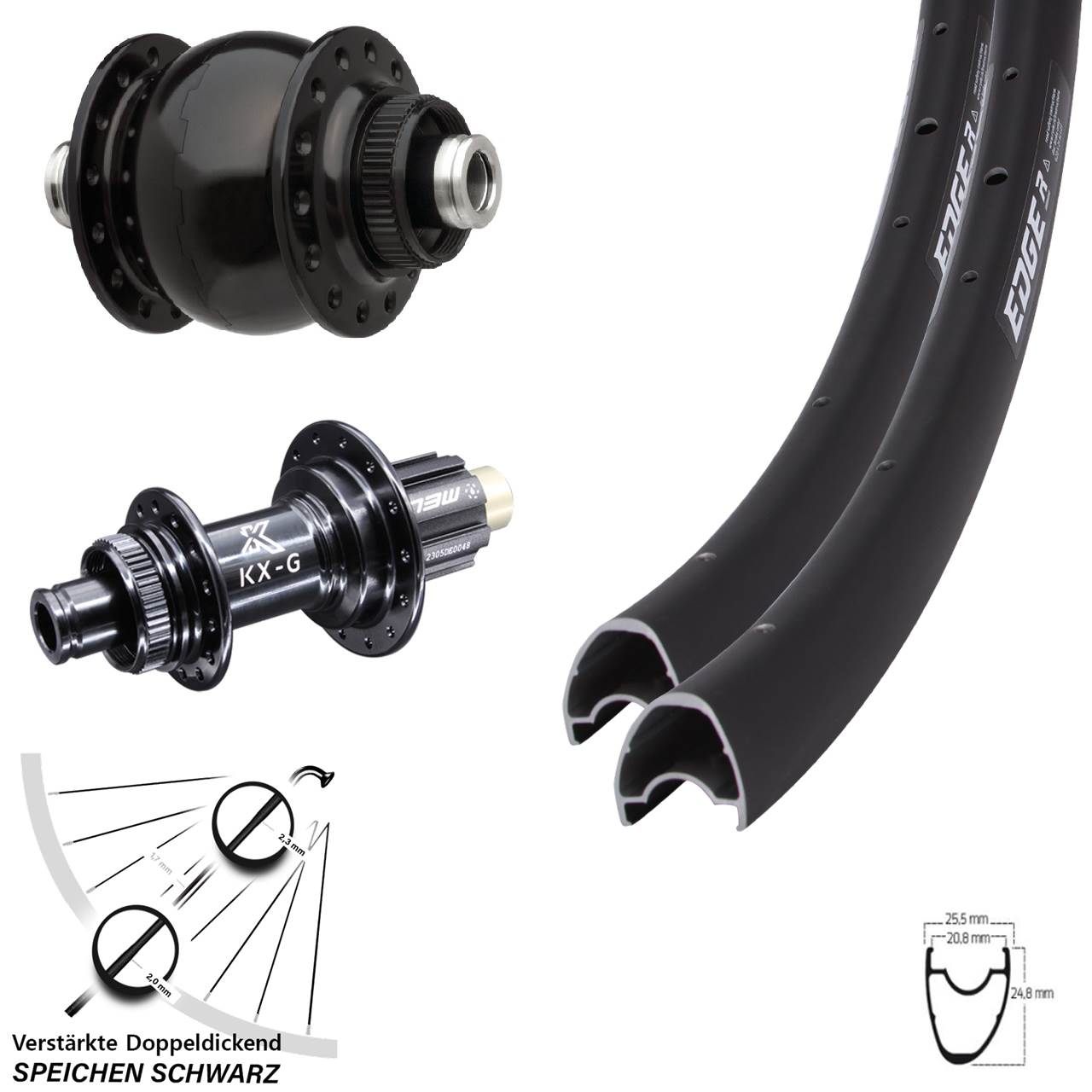 Disc Laufradsatz 28 Zoll Ryde Edge R25 Offset KX-G SON delux Campagnolo N3W 12x100/142