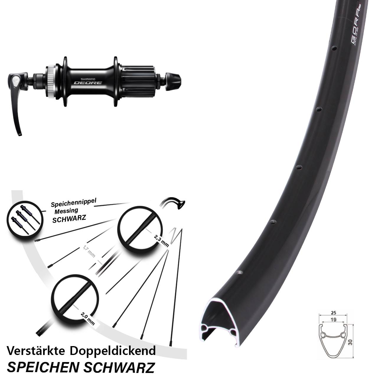 28 Zoll Gora Plus Shimano Deore FH-M6000 Disc Laufrad für Schnellspanner 8-11 fach HG