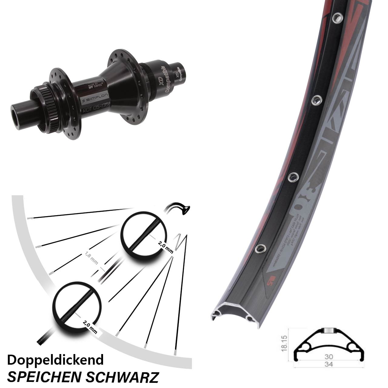 29 Zoll Rodi TRYP 30 DT Swiss 370 Hinterrad Centerlock 12x142 XD 11-12 fach