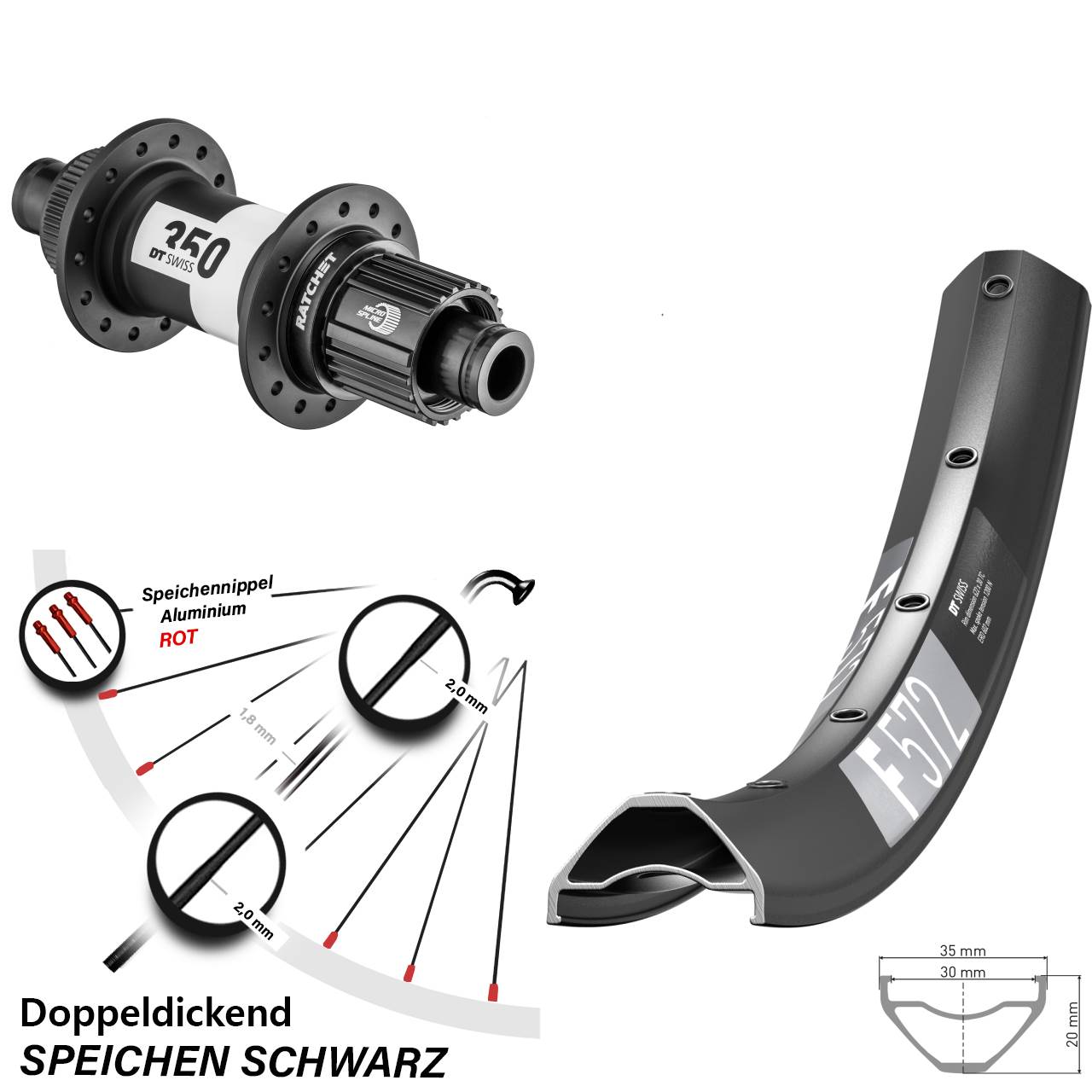 DT Swiss F 572-350 27,5 Zoll Centerlock Hinterrad 12x142 Micro Spline