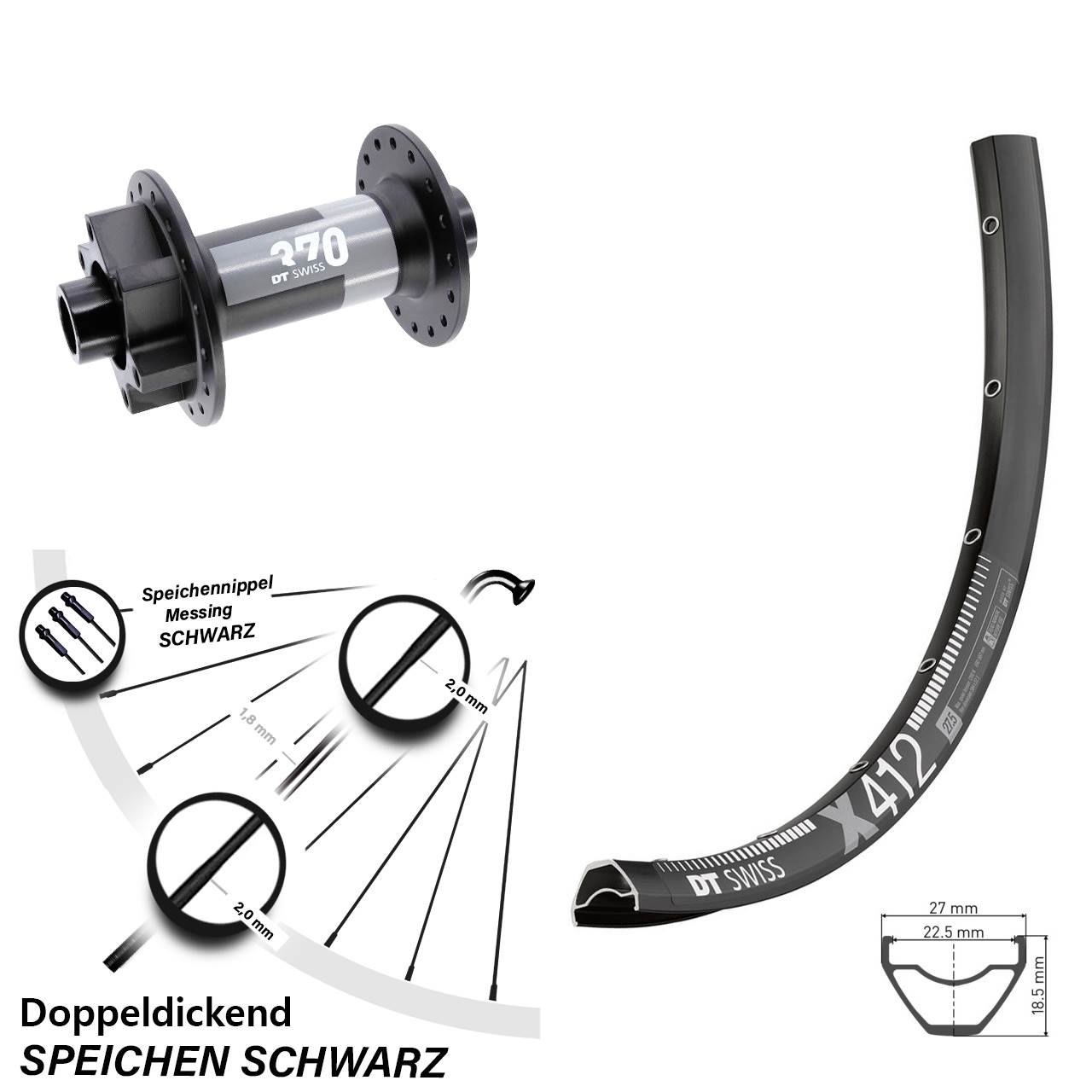 DT Swiss X412 370 29 Zoll 6-Loch Vorderrad 15x110 Boost