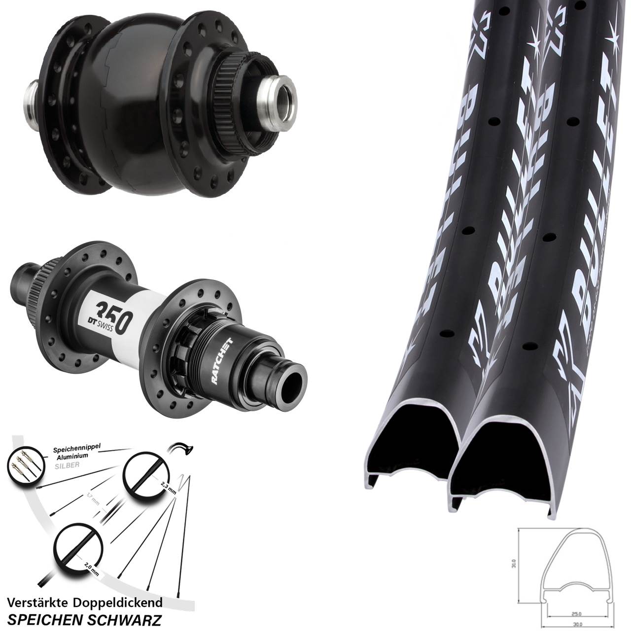 Laufradsatz Centerlock 12x100/142 29 Zoll KX Bullet OS DT Swiss 350 SON 28 SRAM XDR