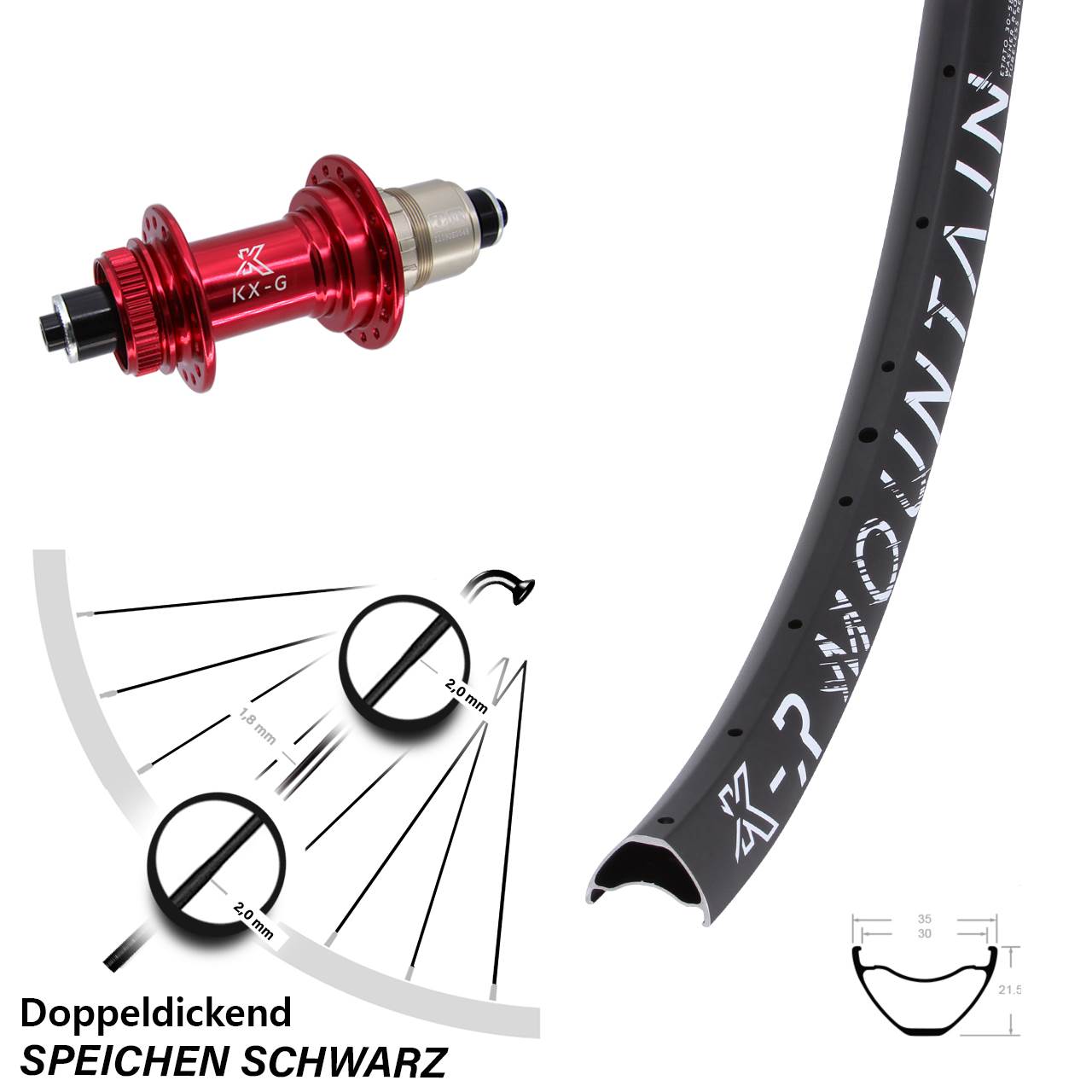 Centerlock Hinterrad 27,5 Zoll KX-GR Mountain rot XD-R für Schnellspanner