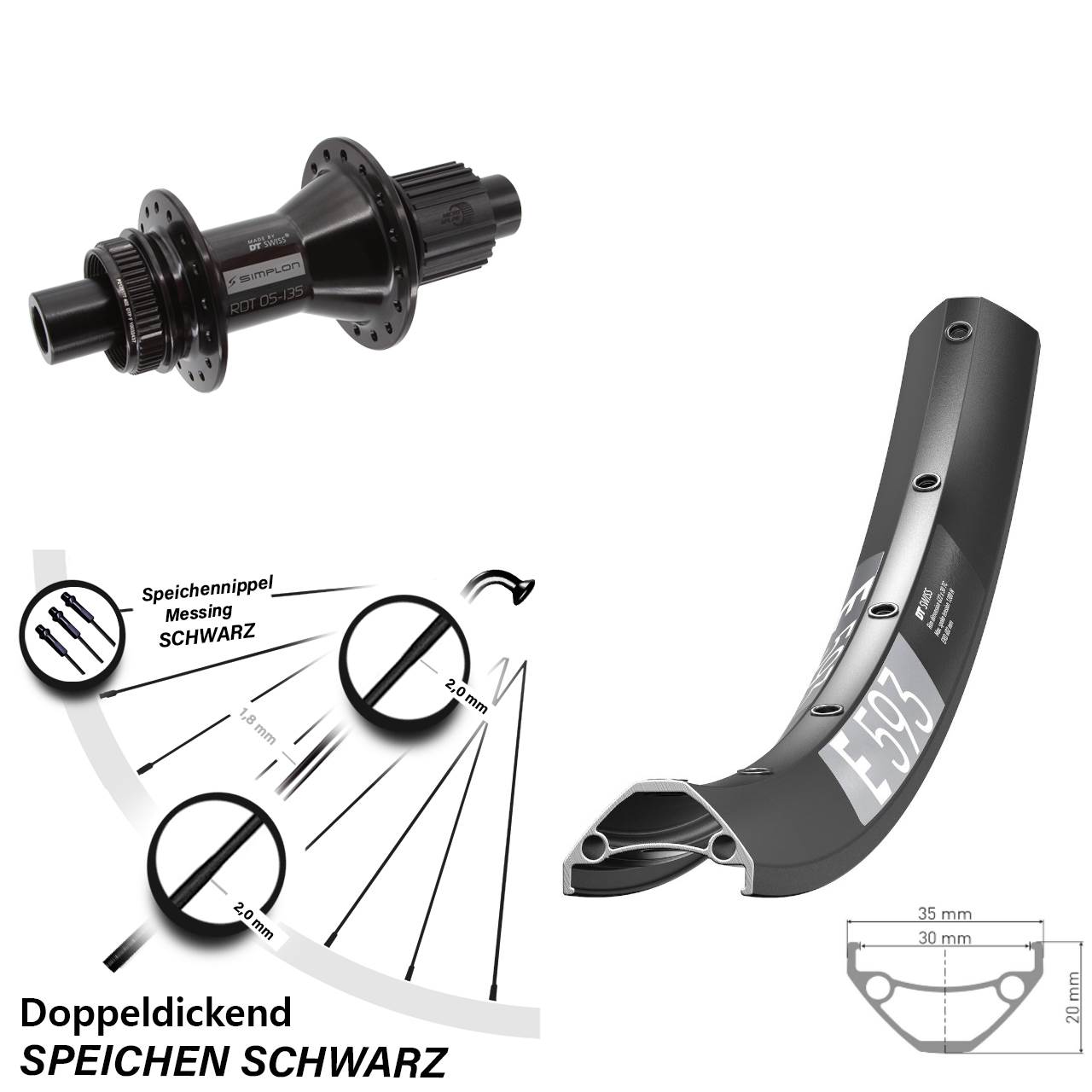 29 Zoll DT Swiss E 593-370 Hybrid Centerlock Hinterrad 12x142 Micro Spline