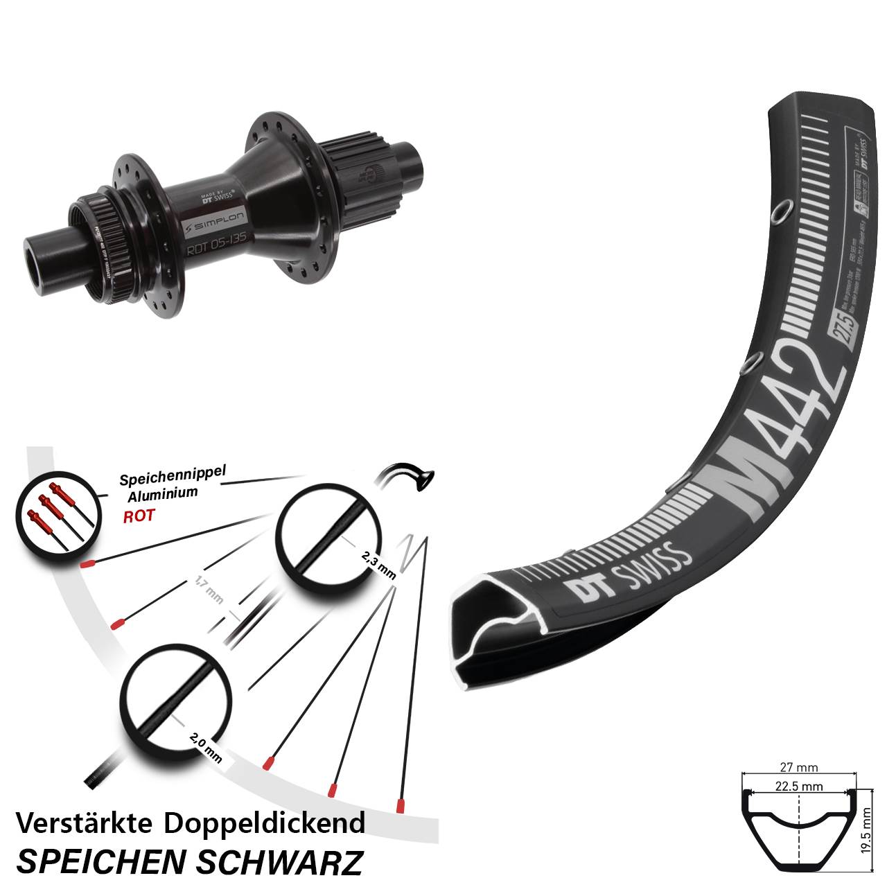 DT Swiss M442-370 Hybrid 28-29 Zoll Hinterrad Centerlock 12x142 Micro Spline