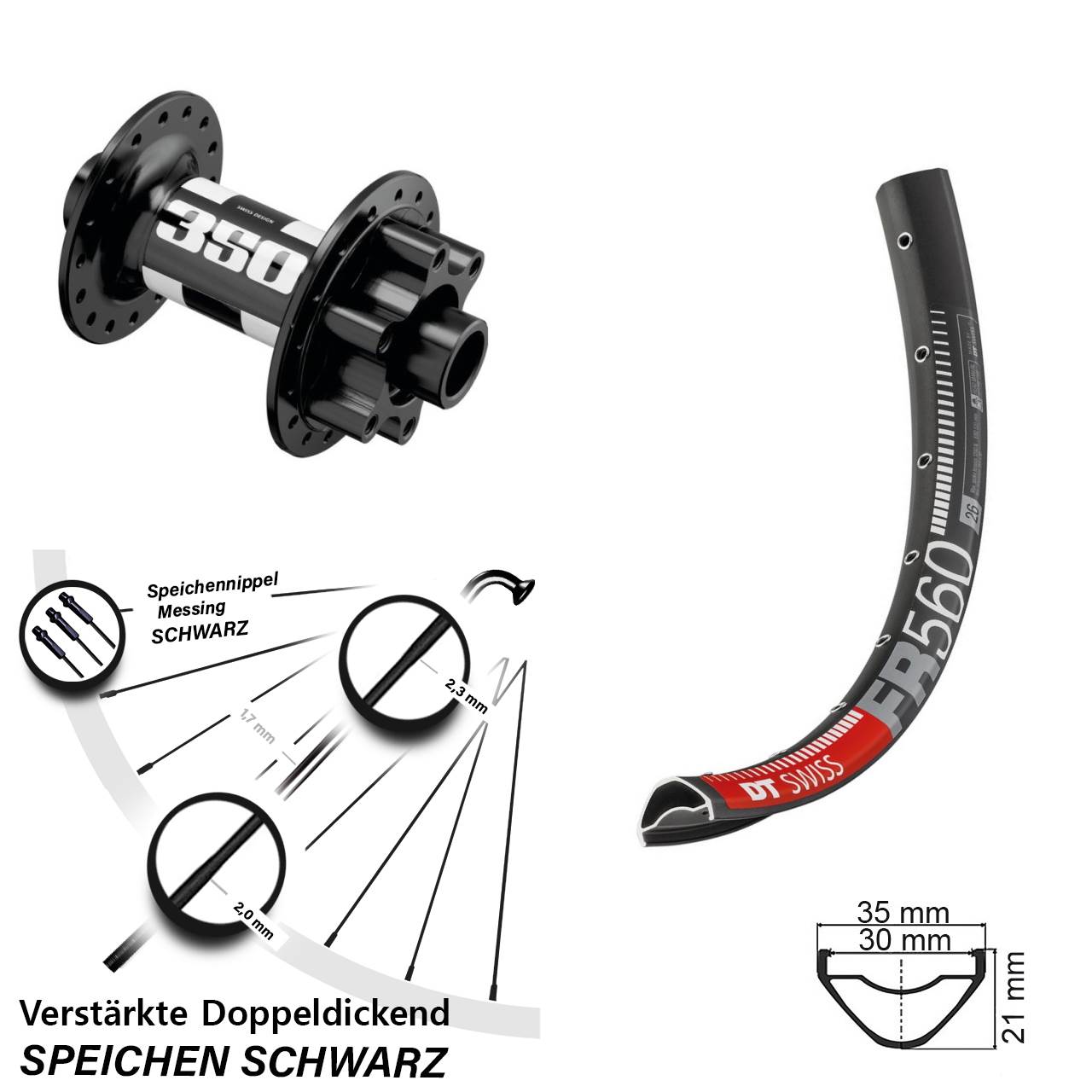 26 Zoll DT Swiss FR560-350 Vorderrad 6-Loch 15x110 Boost