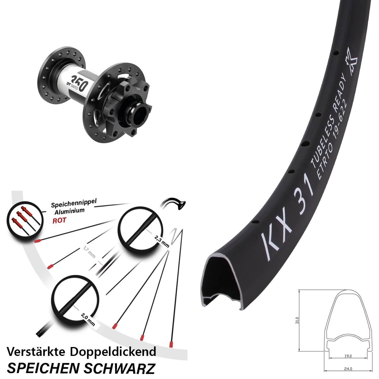 Disc Vorderrad 28 Zoll KX 31 DT Swiss 350 12x100
