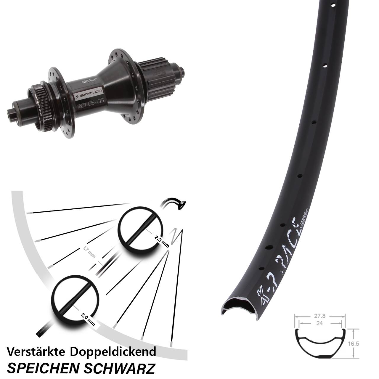 KX-R Race DT Swiss 370 Hybrid 28 Zoll Disc Hinterrad QR Micro Spline