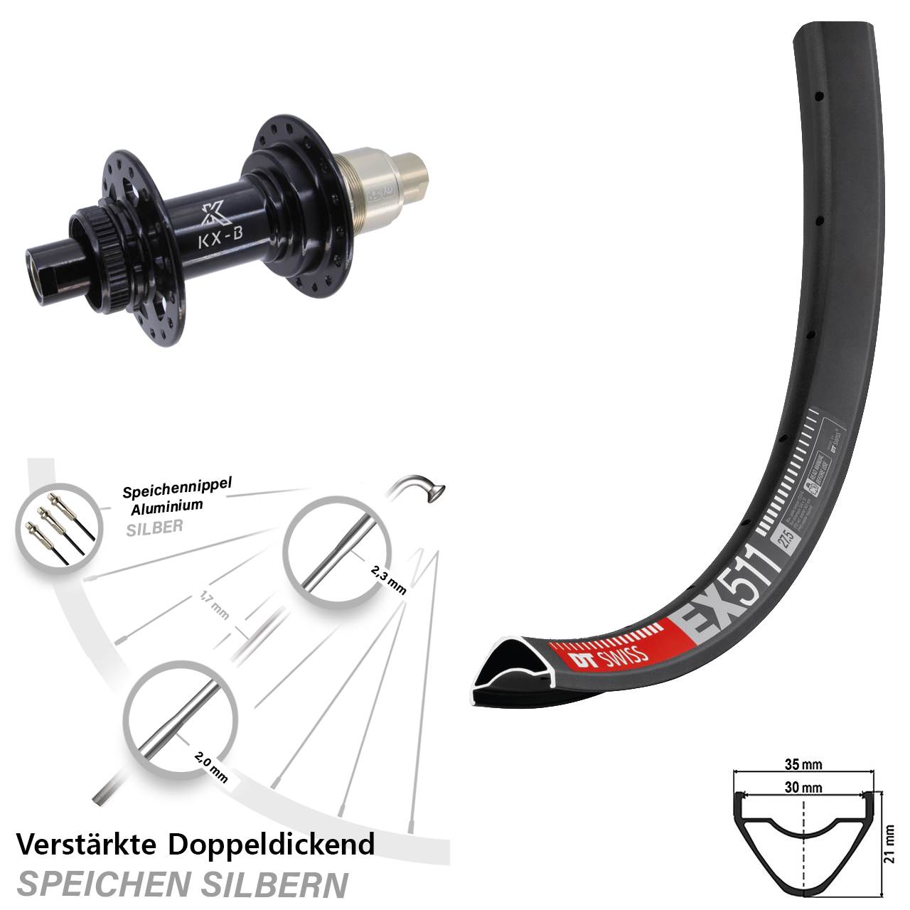 29 Zoll DT Swiss EX511 KX-B Boost Disc Hinterrad 12x148 SRAM XD