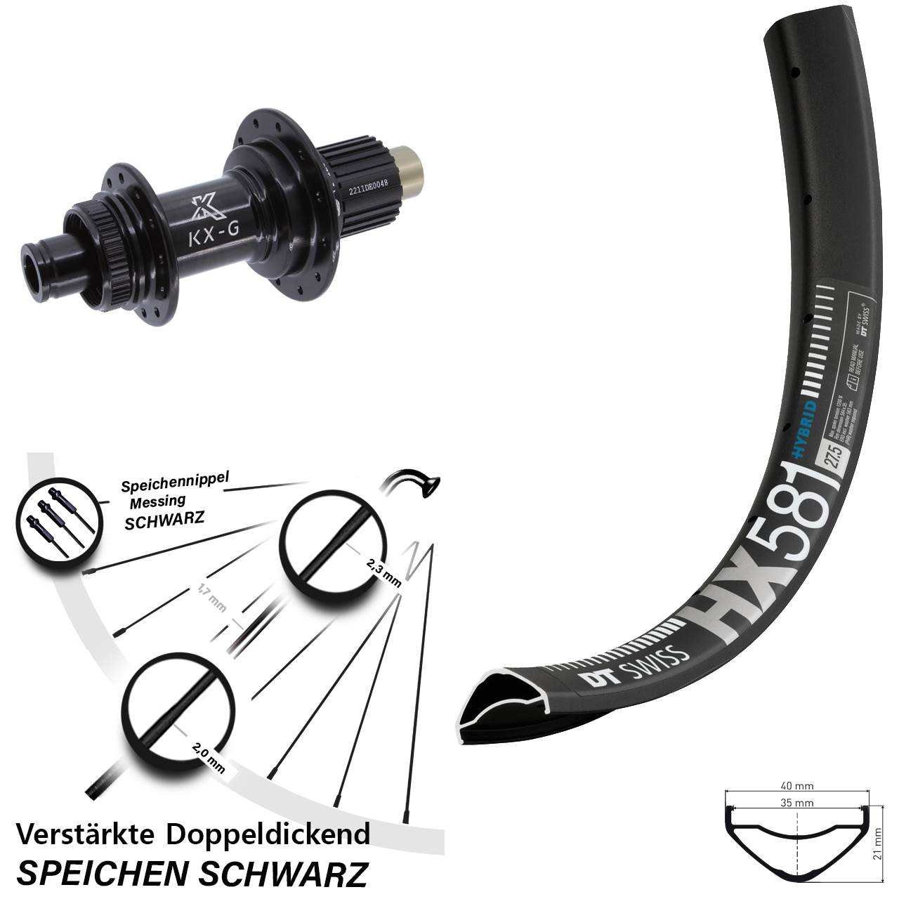 Hinterrad Centerlock 27,5 Zoll DT Swiss HX 581 KX-G Shimano Micro Spline 12x142