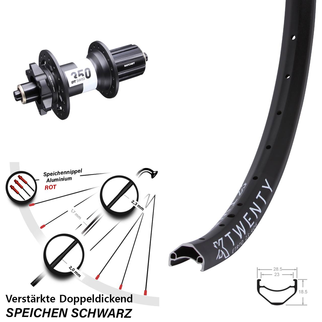 KX Twenty DT Swiss 350 20 Zoll Disc Hinterrad für Schnellspanner 8-11 fach HG