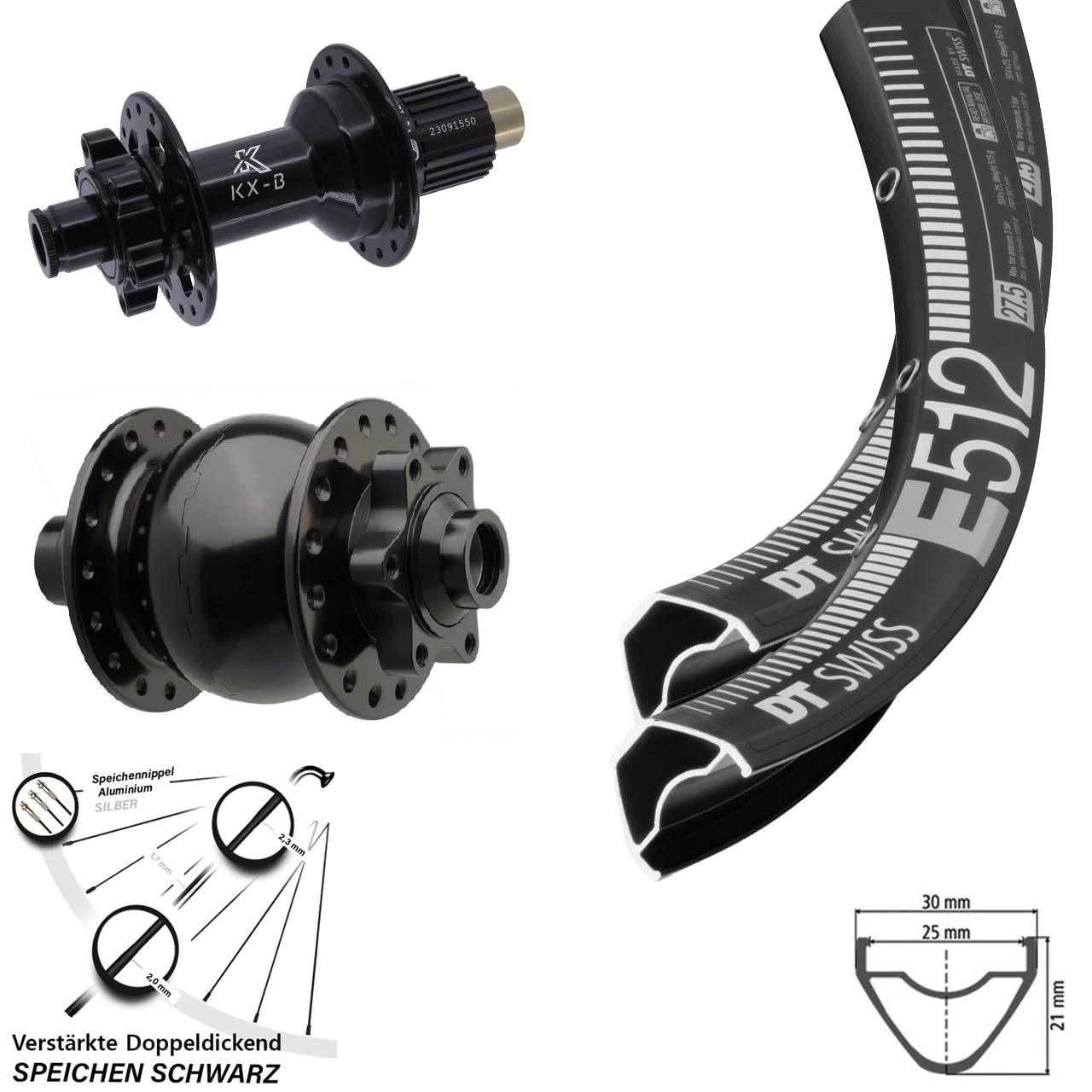 Disc Laufradsatz 29 Zoll DT Swiss E 512 KX-B SON 28 Shimano Micro Spline 15x110 12x148