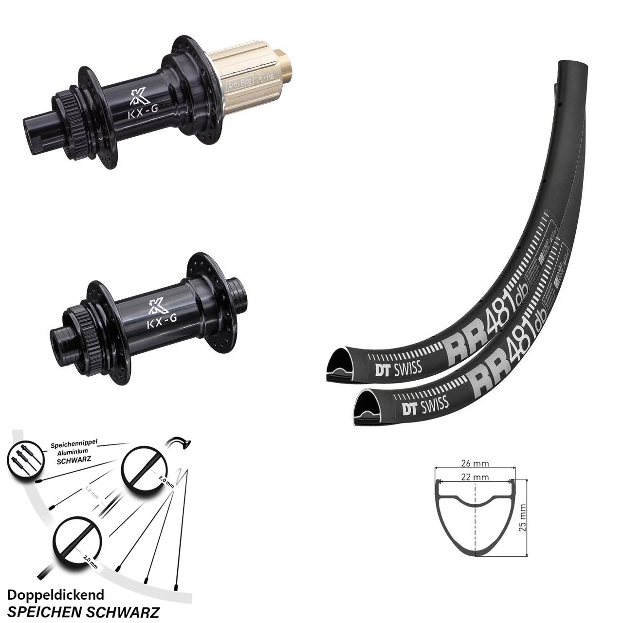 Laufradsatz 28 Zoll DT Swiss RR 481 Disc Nabe KX-G Tubeless