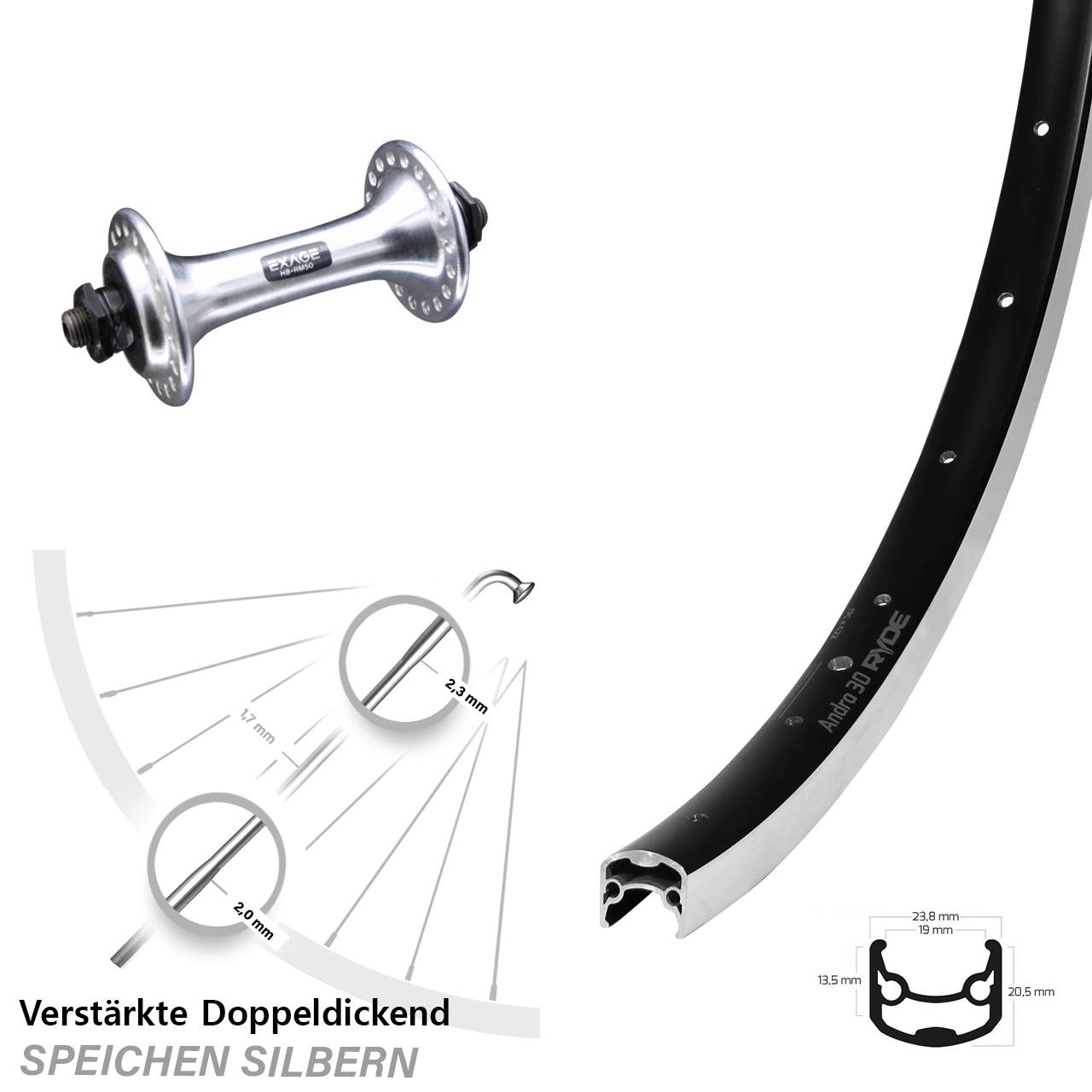 Vorderrad 28 Zoll Ryde Andra 30 Shimano QR