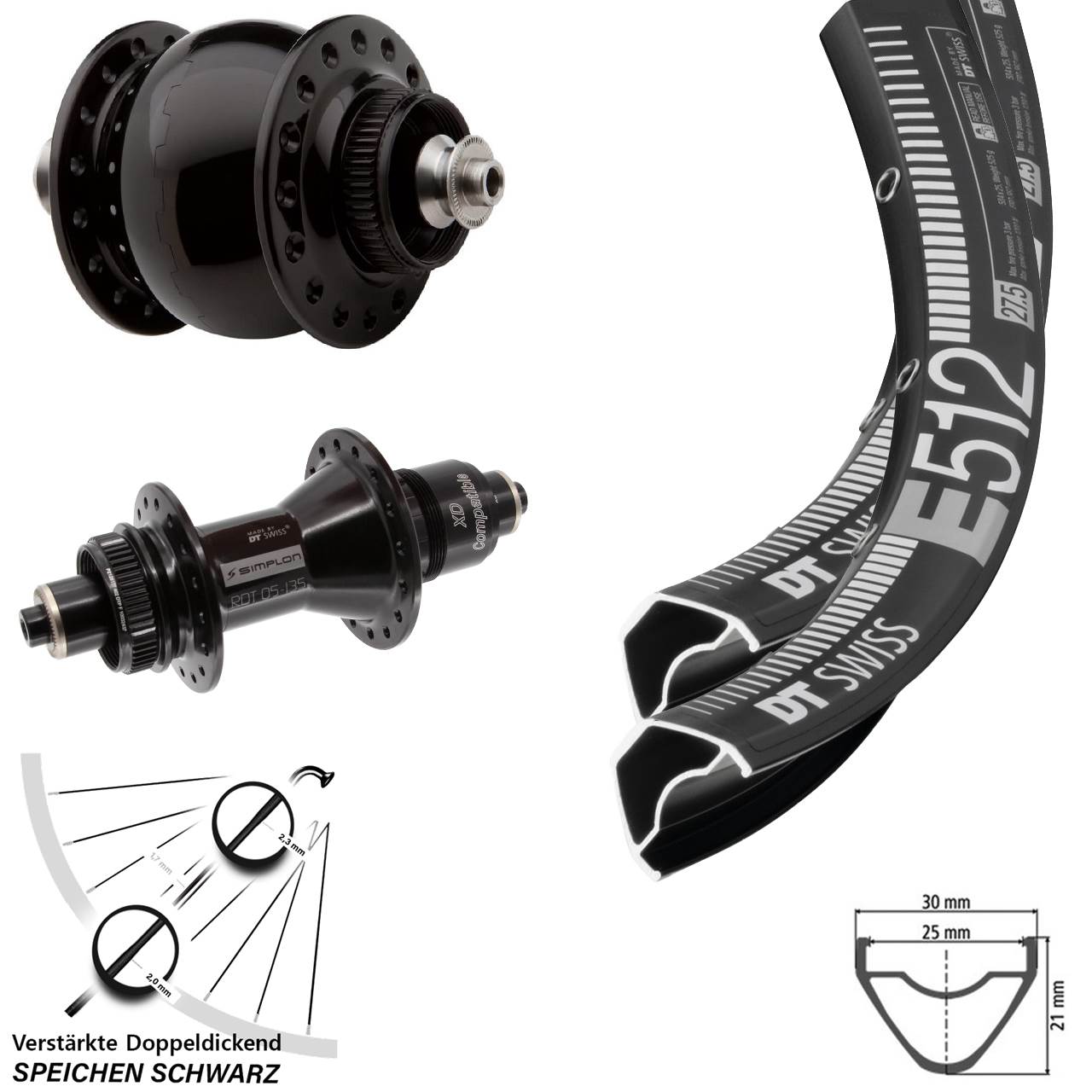 29 Zoll DT Swiss E 512-370 SON 28 Laufradsatz Centerlock QR XD 11-12 fach