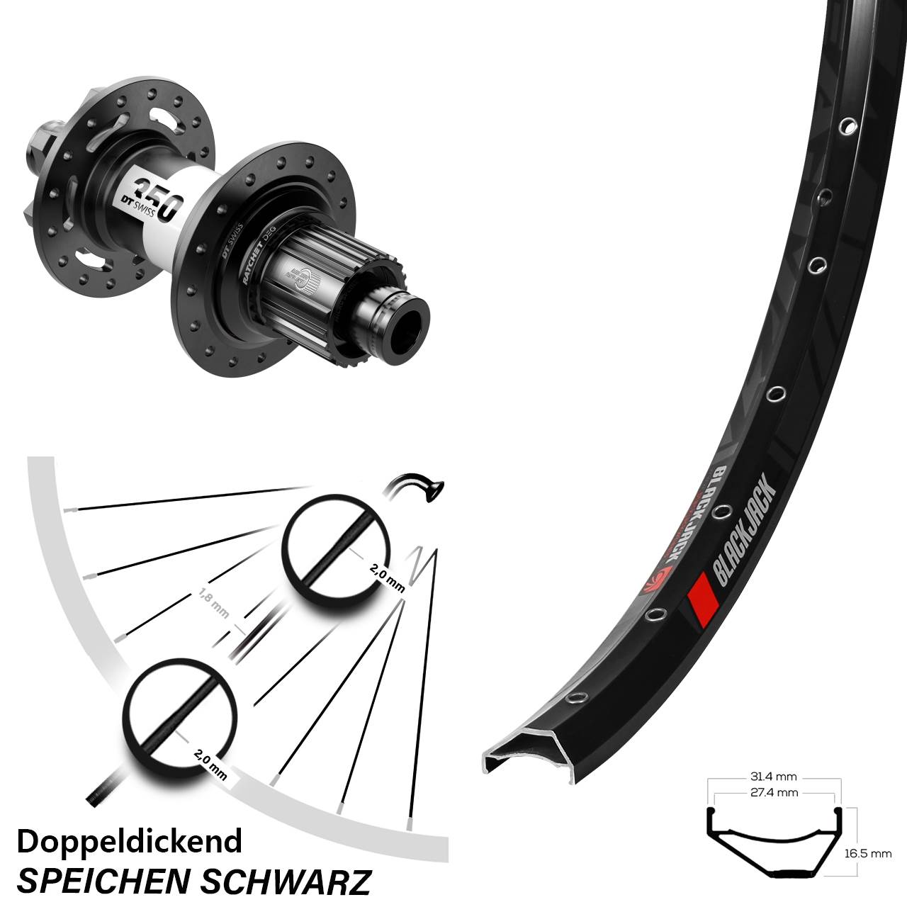 6-Loch Hinterrad 27,5 Zoll Rodi Ready 27 DT Swiss 350 DEG 72 Micro Spline 12x148 Boost
