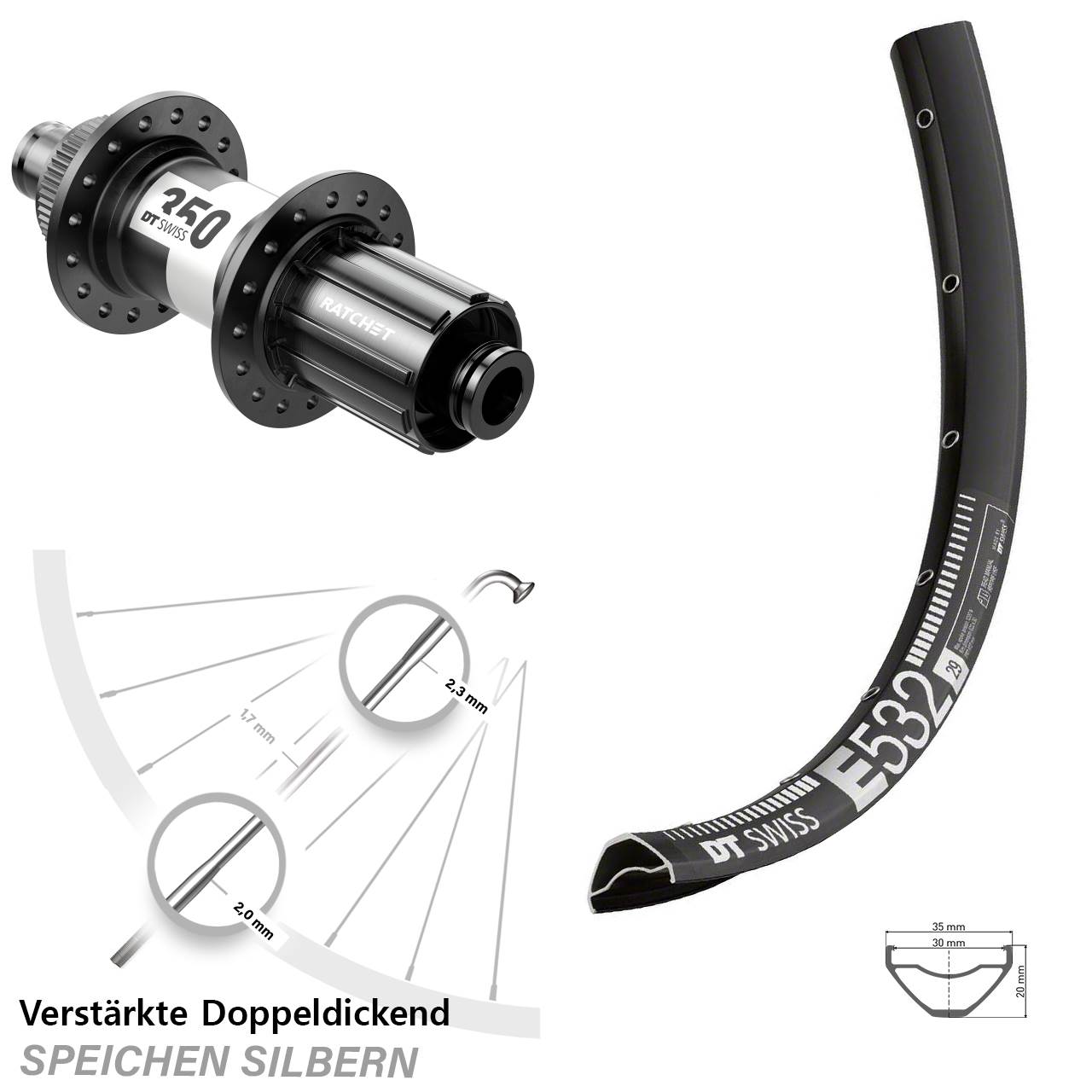 Centerlock Hinterrad 12x142 29 Zoll DT Swiss E532-350 8-11 fach HG