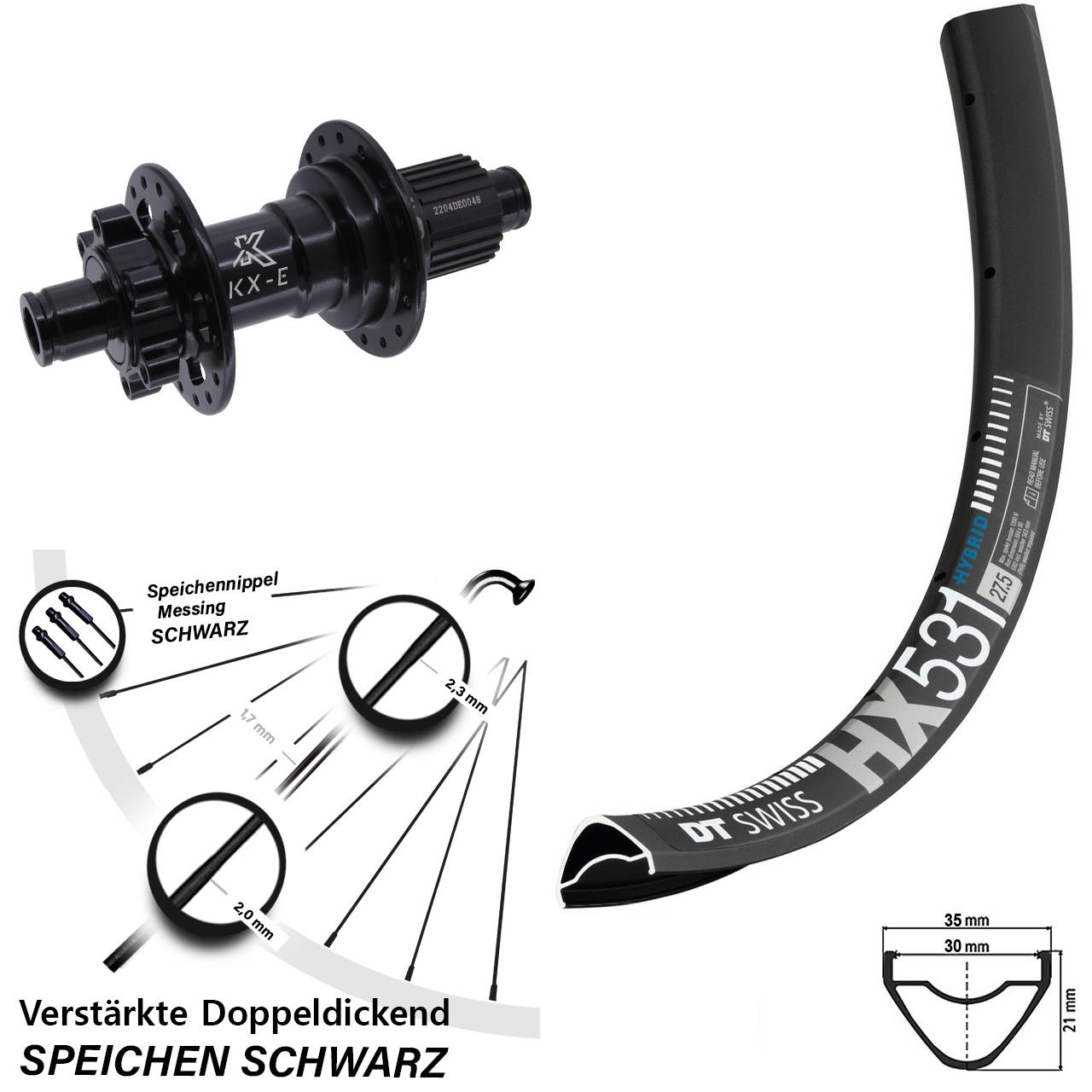 DT Swiss HX531 KX-E Heavy Duty 29 Zoll Disc Laufrad 12x142 Shimano Micro Spline
