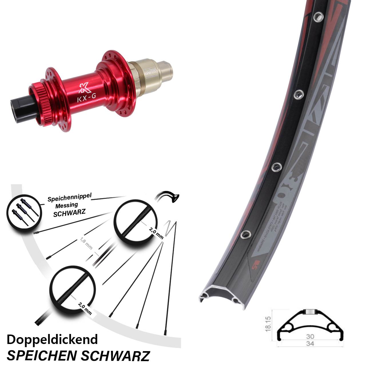 Disc Hinterrad 29 Zoll Rodi TRYP 30 KX-G rot 12x142