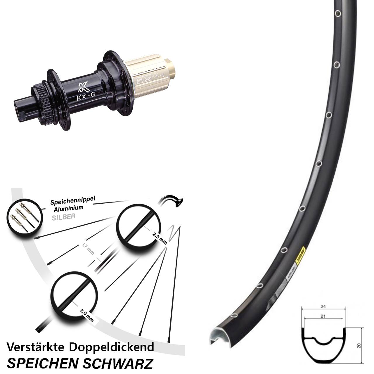 Hinterrad 29 Zoll Mavic XC621 KX-G Centerlock schwarz 8-12 fach 12x142