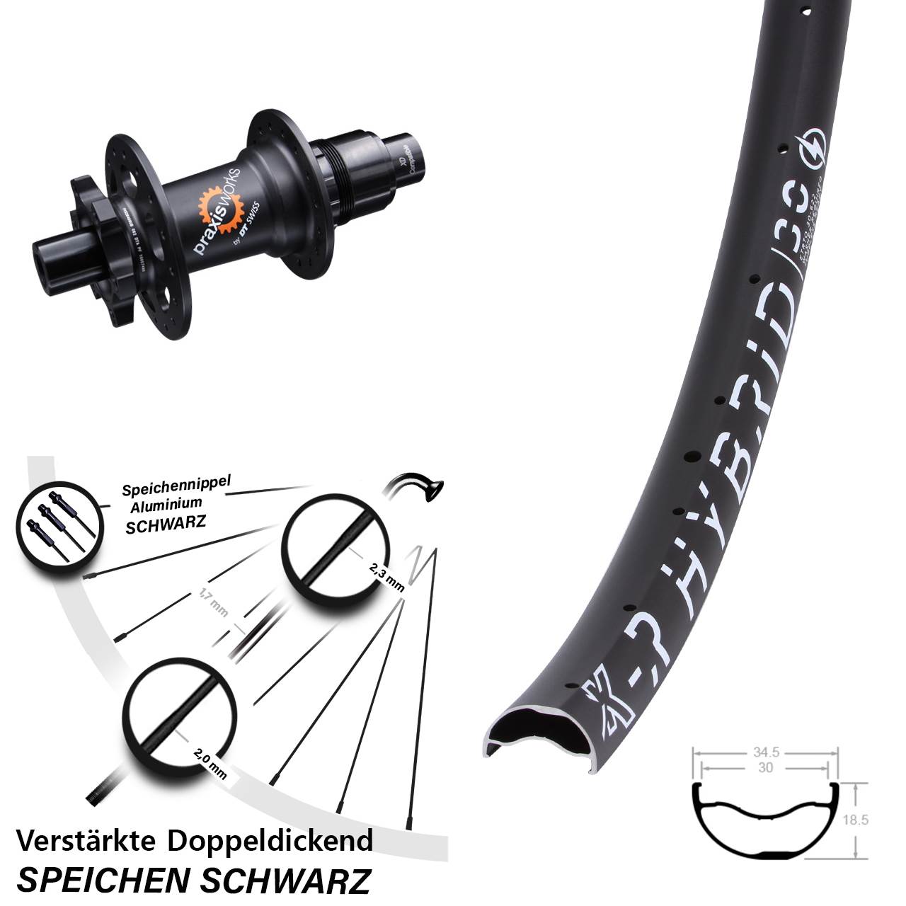 29 Zoll KX-R Hybrid 30 DT Swiss 350 SL Hinterrad 6-Loch 12x142 XD