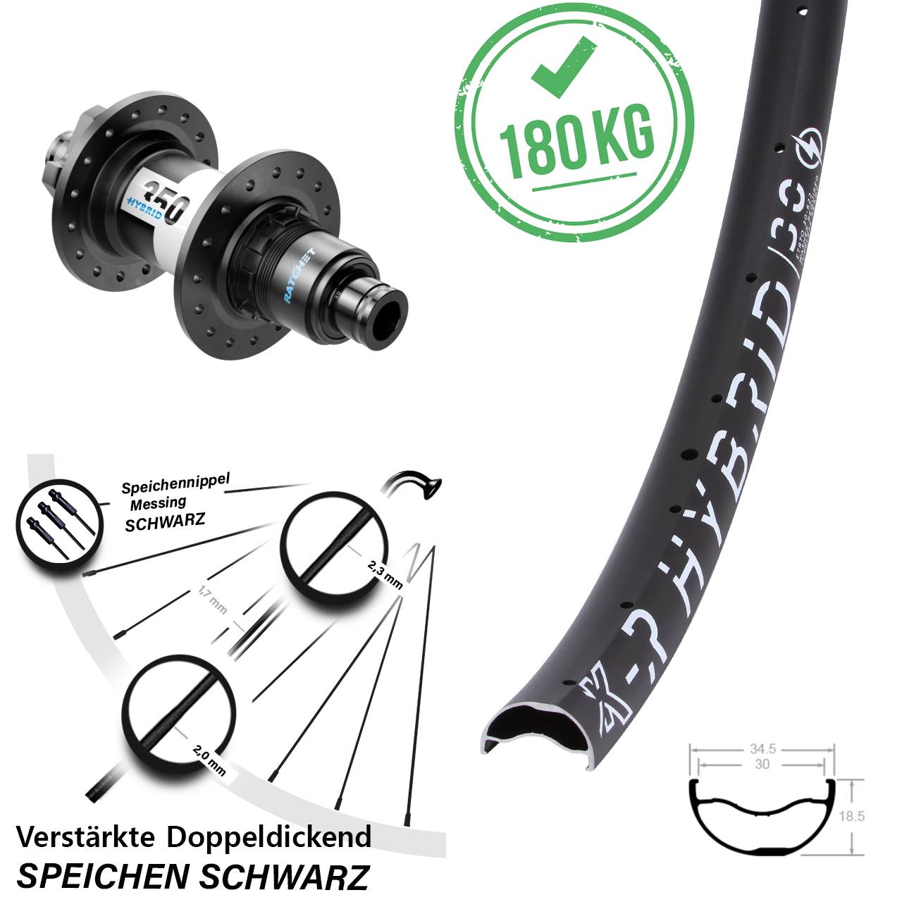 KX-R Hybrid 30 DT Swiss 350 29 Zoll 6-Loch Hinterrad 12x148 XD