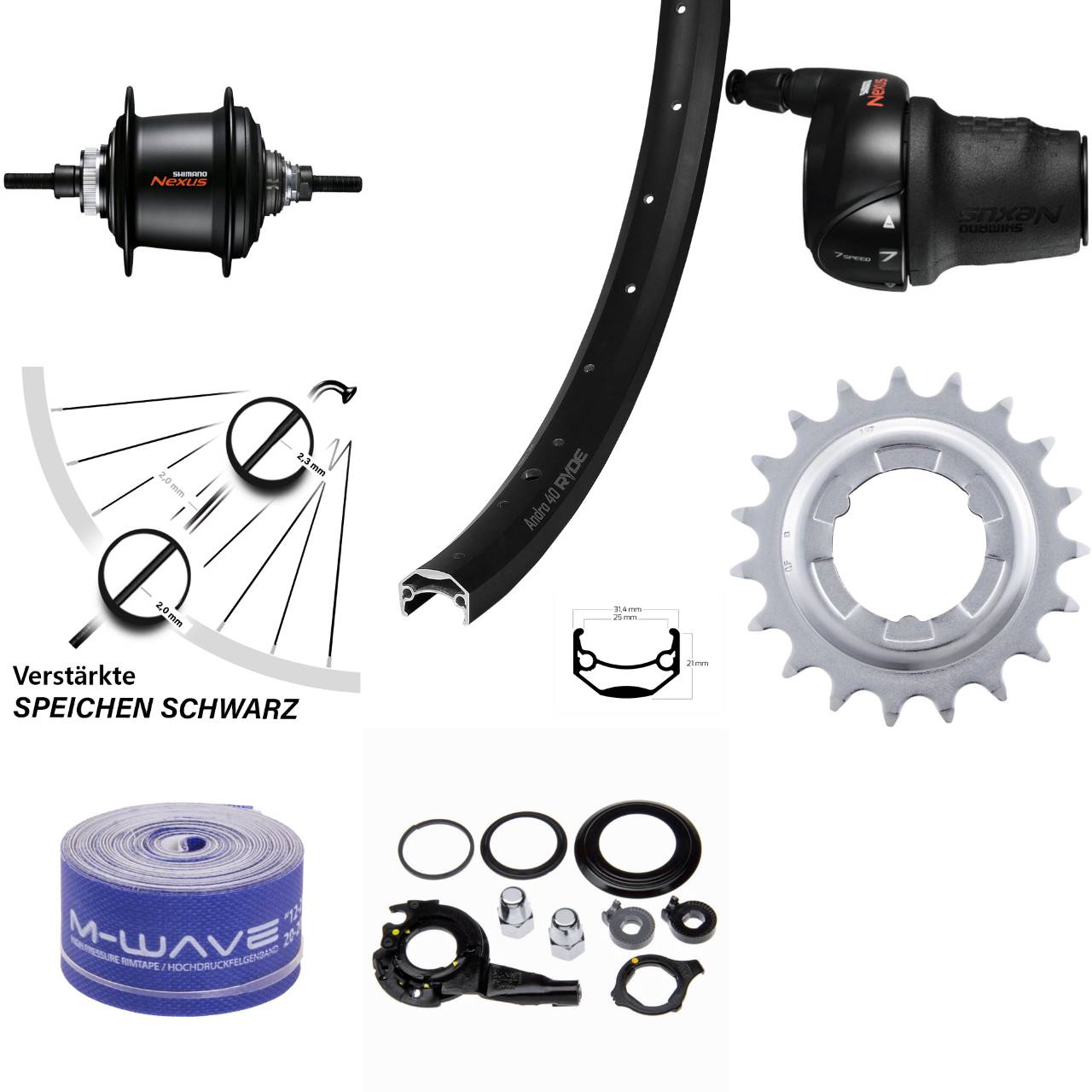 28 Zoll Hinterrad Ryde Andra 40 Shimano Nexus 7 Gang Disc schwarz
