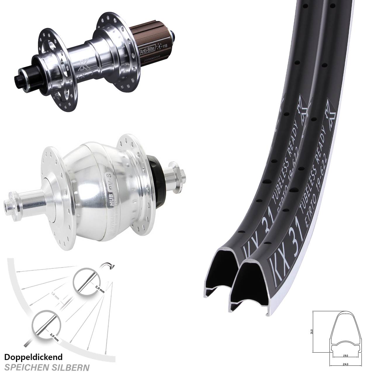 Laufradsatz QR 28 Zoll KX-T 31 Shutter PV-8 8-12 fach HG