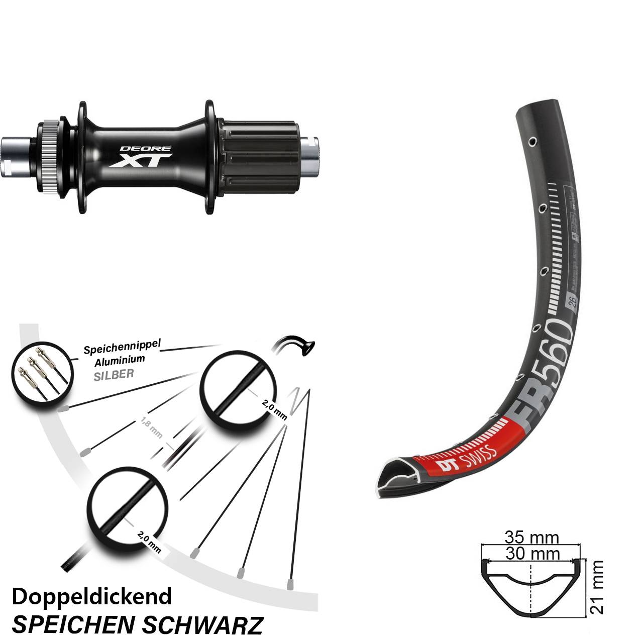 26 Zoll Disc Hinterrad DT Swiss FR 560 Shimano XT Boost