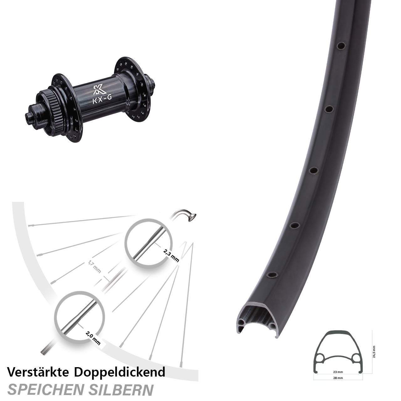 Centerlock Vorderrad 28 Zoll Ambrosio Sport KX-G für Schnellspanner