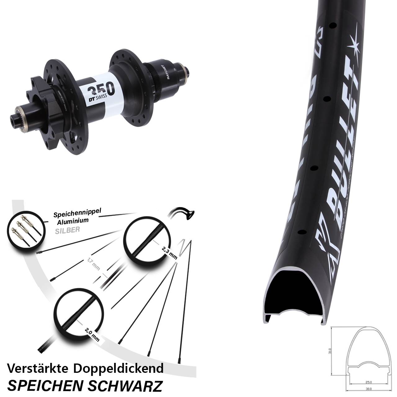 6-Loch Hinterrad 29 Zoll KX Bullet DT Swiss 350 XD 11-12 fach für Schnellspanner