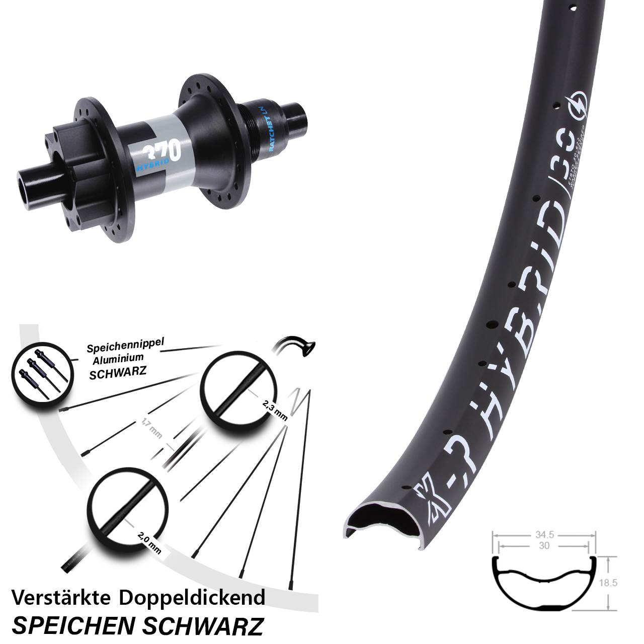 KX-R Hybrid 30 DT Swiss 370 Hybrid 29 Zoll Disc Laufrad 12x148 SRAM XD