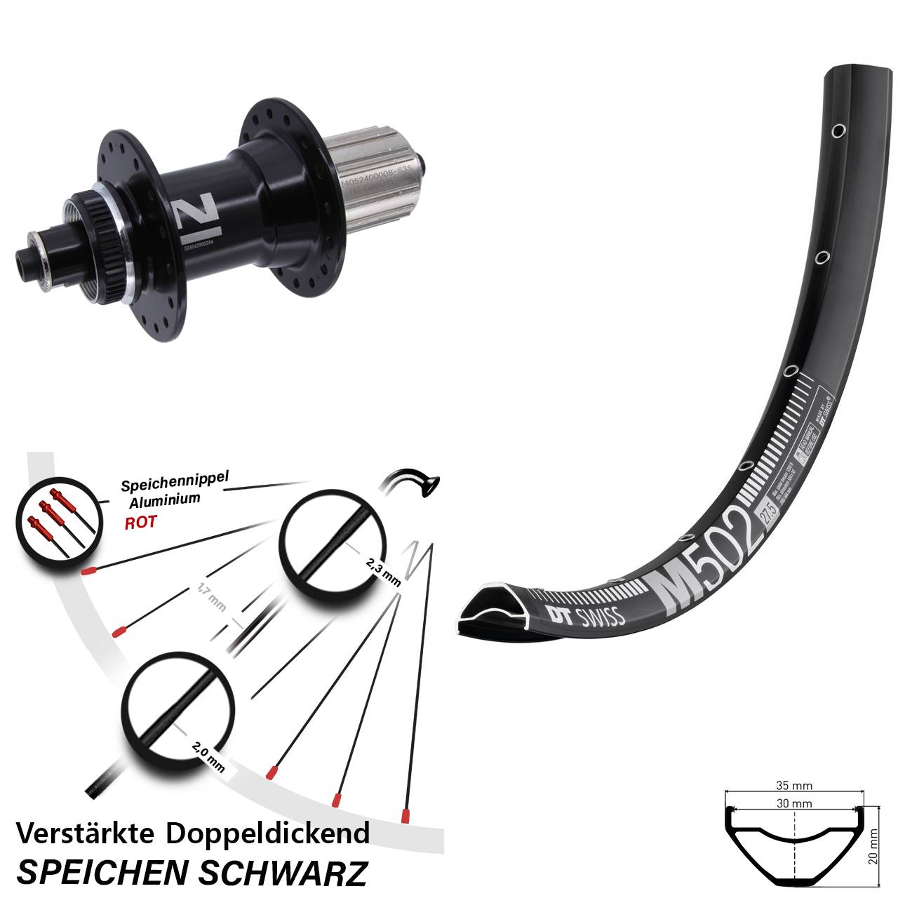 Disc Hinterrad für Schnellspanner 27,5 Zoll DT Swiss M 502 Novatec D042SB 8-12 fach