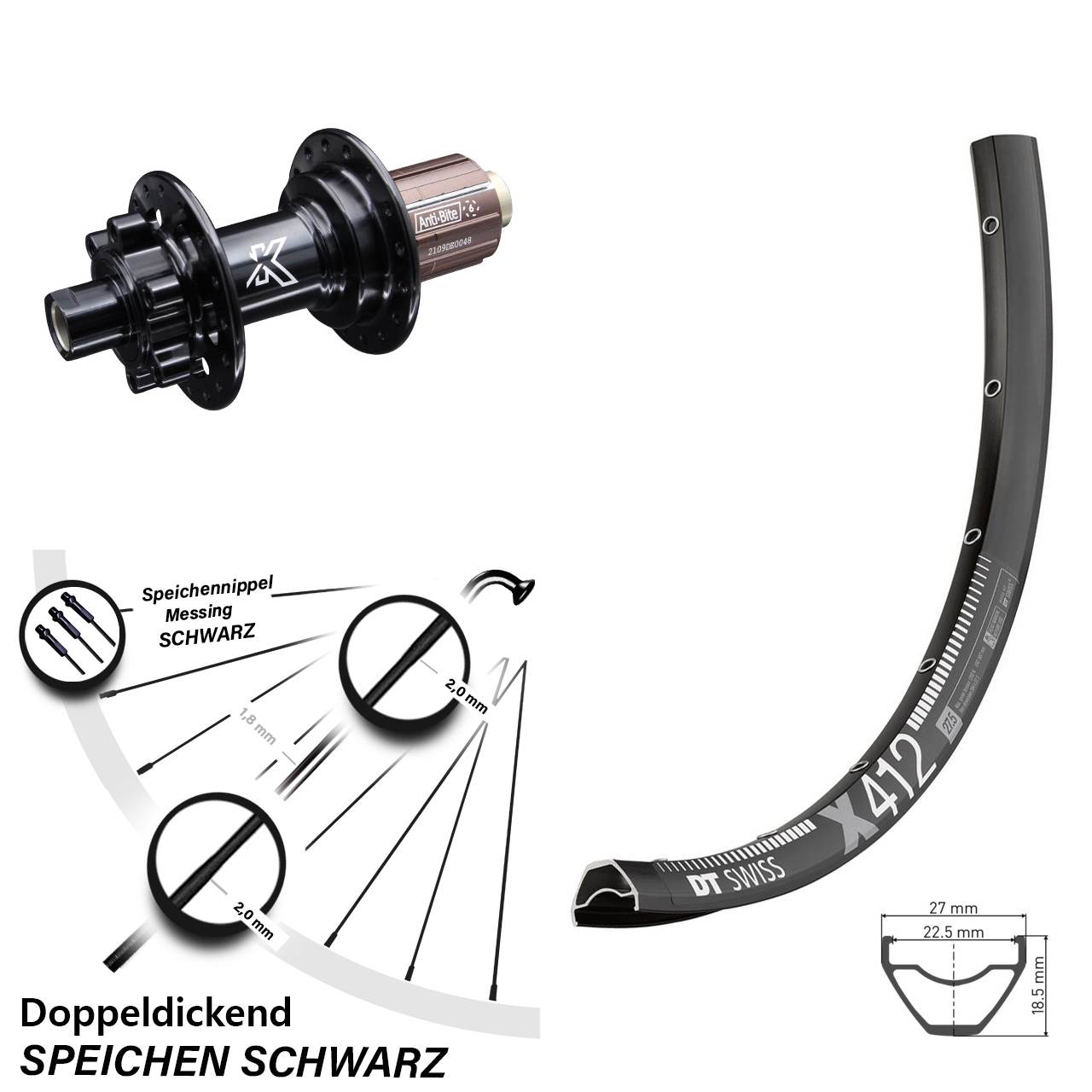 28 Zoll DT Swiss X 412 Hinterrad KX-M 8-12 fach 12x142