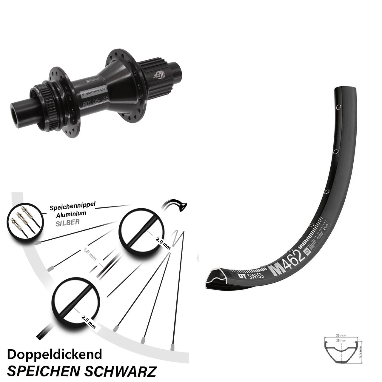 Centerlock Hinterrad 27,5 Zoll DT Swiss M 462-370 Hybrid Micro Spline 12x142