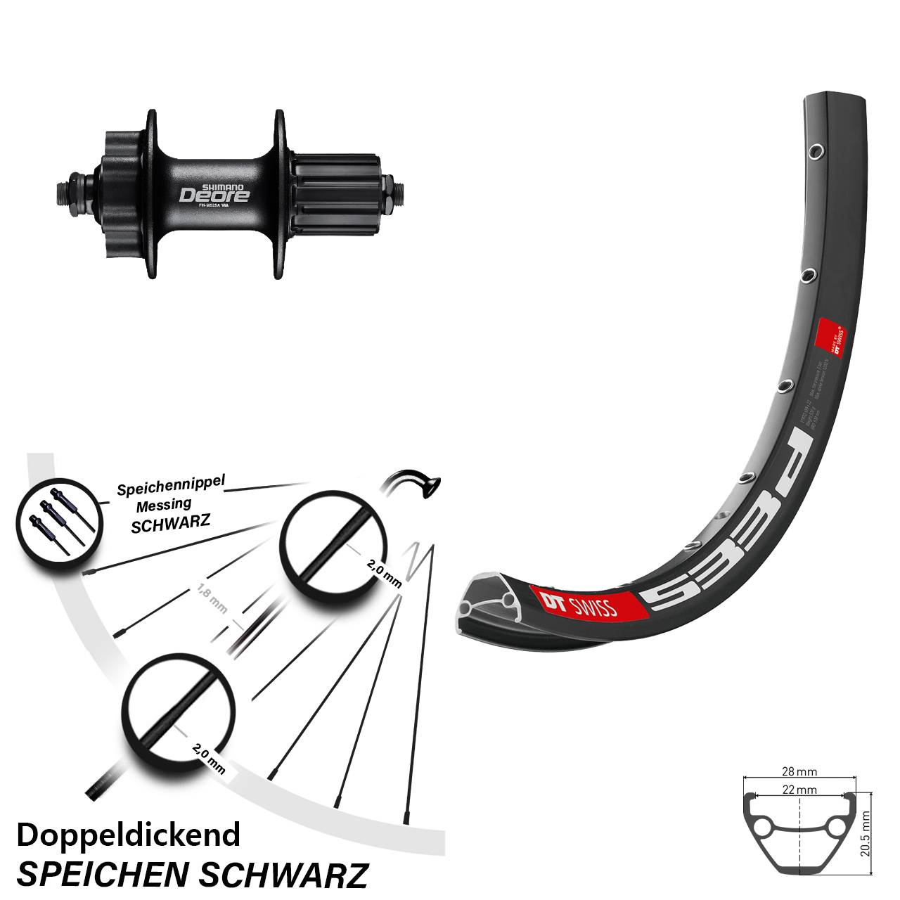 27,5 Zoll DT Swiss 533D Shimano Deore 6-Loch Hinterrad QR 8-11 fach HG