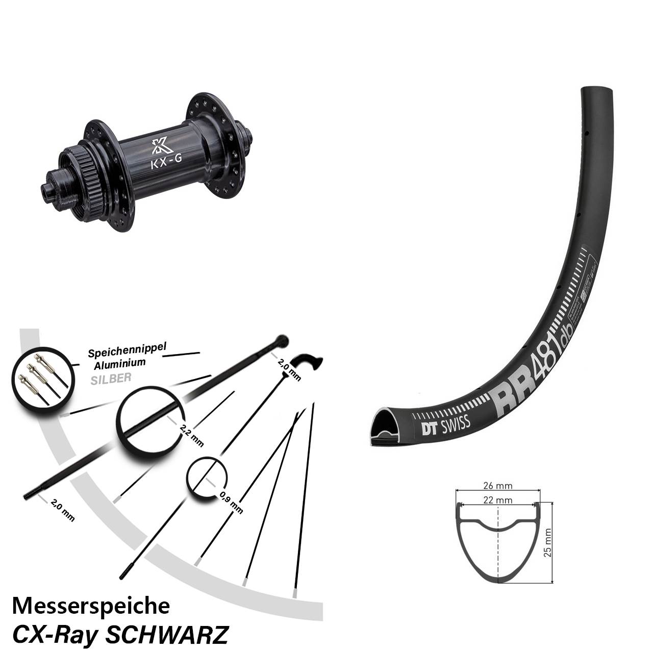 Vorderrad Centerlock 28 Zoll DT Swiss RR 481 KX-G für Schnellspanner CX-Ray