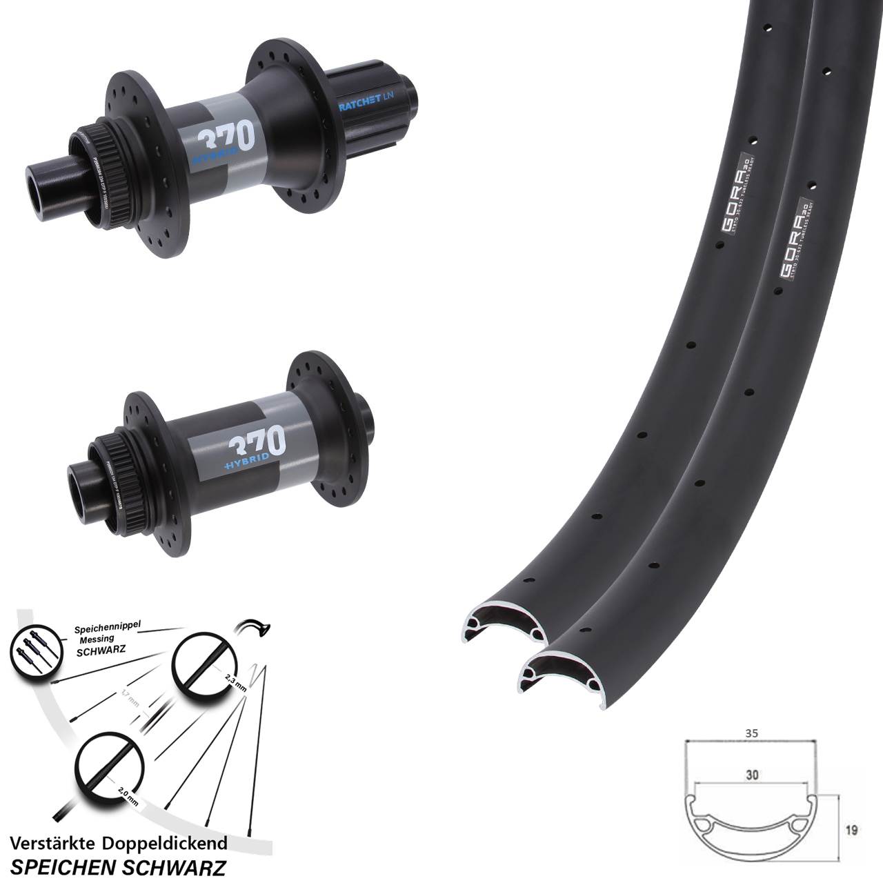 29 Zoll Gora 30 DT Swiss 370 Hybrid Laufradsatz 15x110 12x148 8-11 fach HG