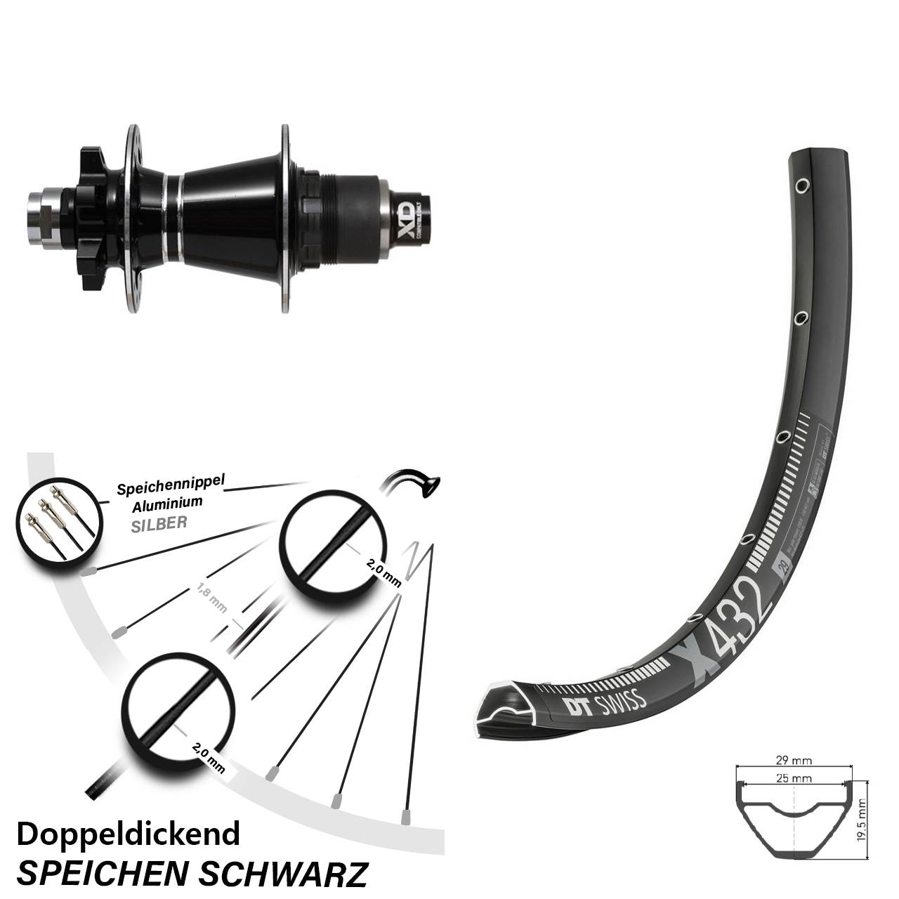 6-Loch Hinterrad 12x142 29 Zoll DT Swiss X432 Formula GDC XD